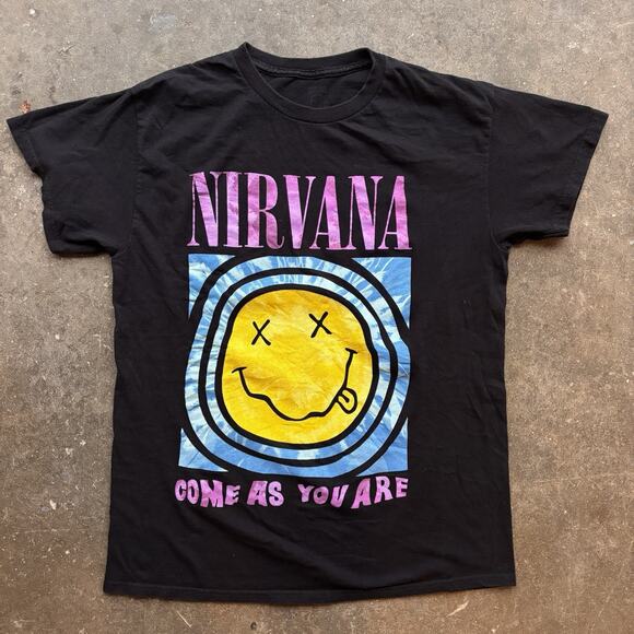 Nirvana Smiley T Shirt Black Pink Yellow Urban Outfitters Size Medium Unisex - Picture 3 of 5